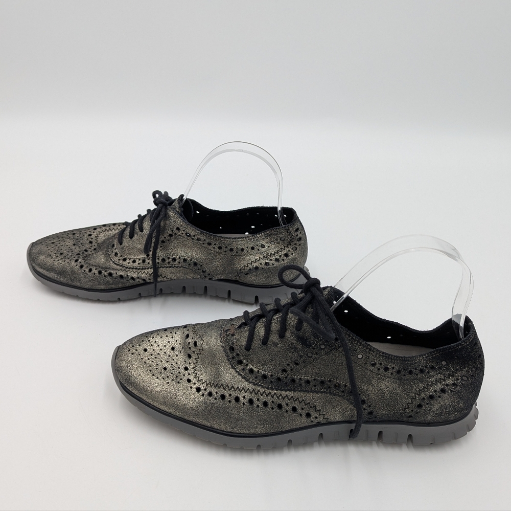 Cole Haan Zerogrand Women's Oxford Sneakers Urban Lace Up 9M Silver Metallic